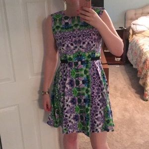 Purple and Green Print Dress